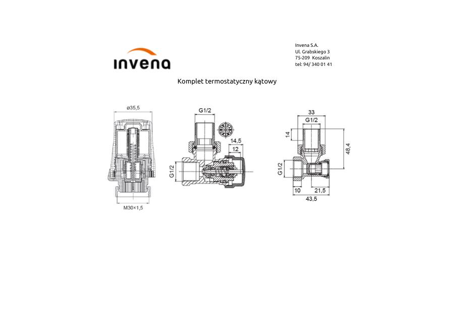 Komplet termostatyczny kątowy INVENA