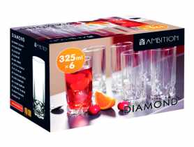 Komplet 6 szklanek wysokich Diamond 325 ml AMBITION