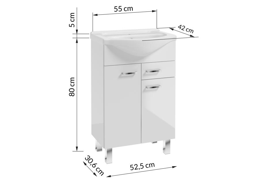 Zestaw szafka z umywalka 55 cm Mea nóżki biały połysk DEFTRANS