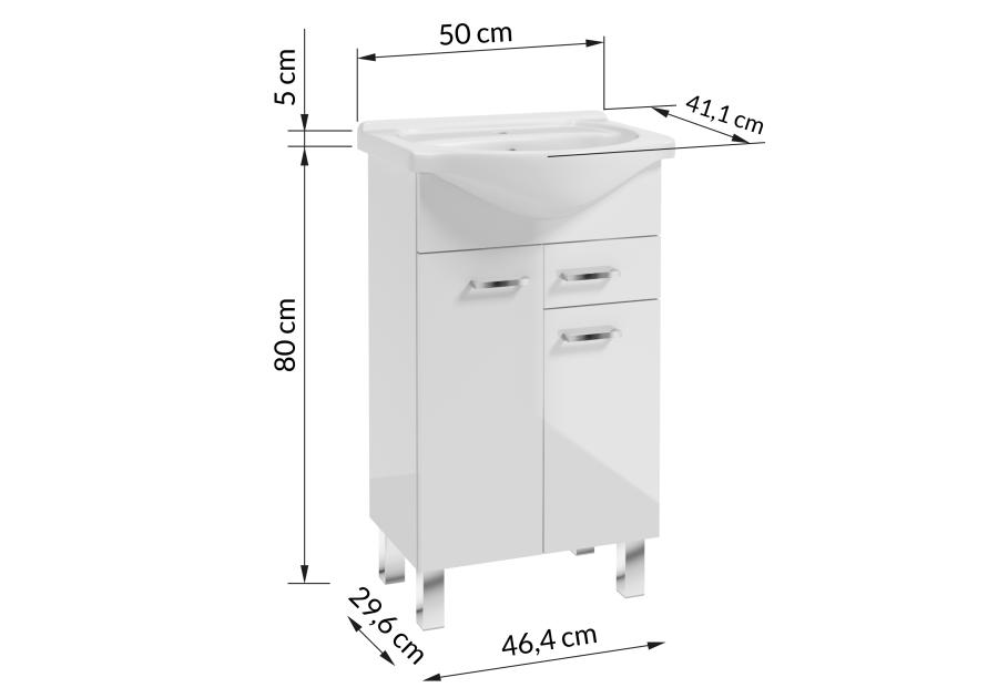 Zestaw szafka z umywalka 50 cm Mea nóżki biały połysk DEFTRANS