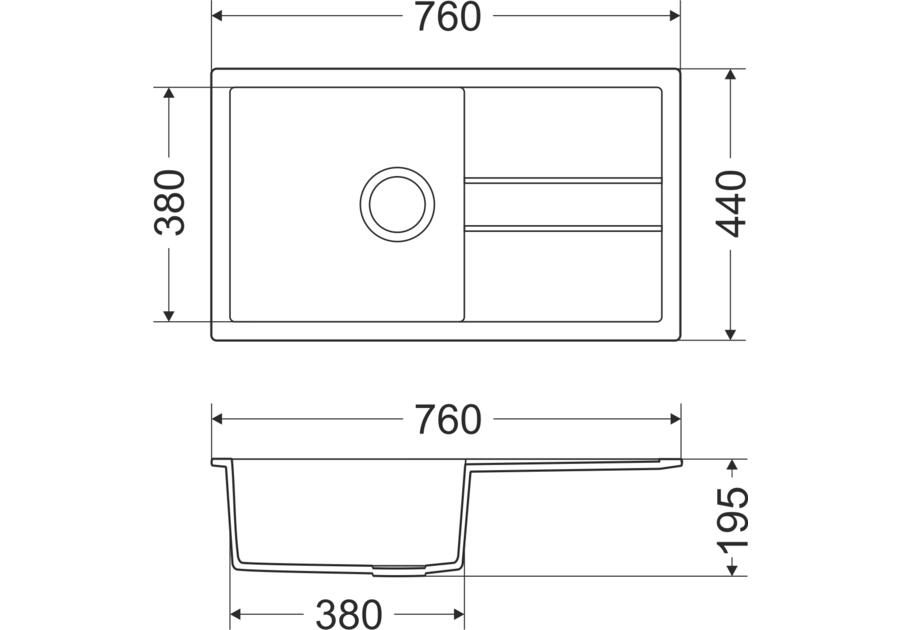 Zlewozmywak granitowy Bravo New 1-komorowy piaskowy 76x44x19,5 cm syfon manualny MILÓ