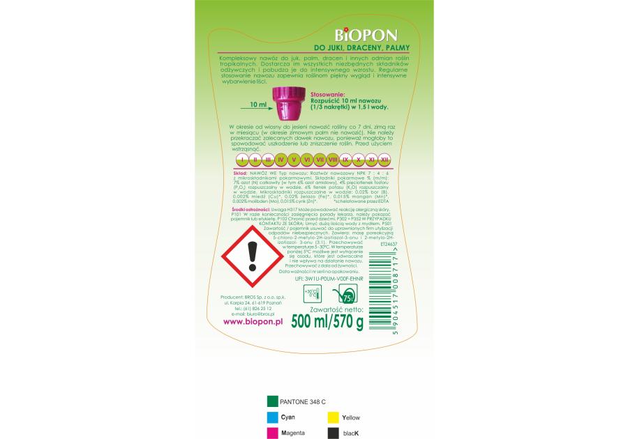 Nawóz do juki, draceny, palmy 0,5 l BIOPON