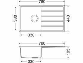 Zlewozmywak granitowy Metro 1-komorowy grafitowy 76x44x19,5 cm syfon manualny, bateria U MILÓ