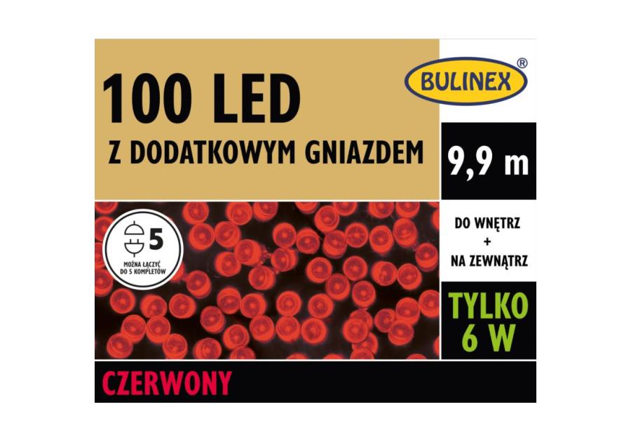 Lampki LED z dodatkowym gniazdem 9,9 m czerwony 100 lampek BULINEX