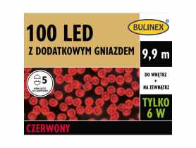 Lampki LED z dodatkowym gniazdem 9,9 m czerwony 100 lampek BULINEX