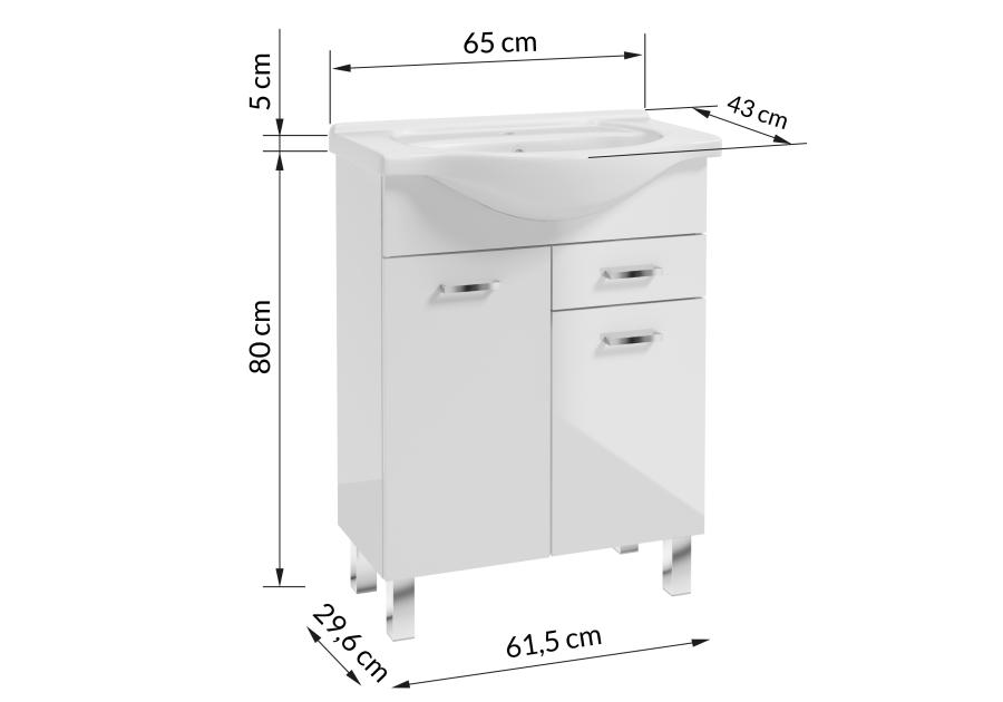 Zestaw szafka z umywalka 65 cm Mea nóżki biały połysk DEFTRANS