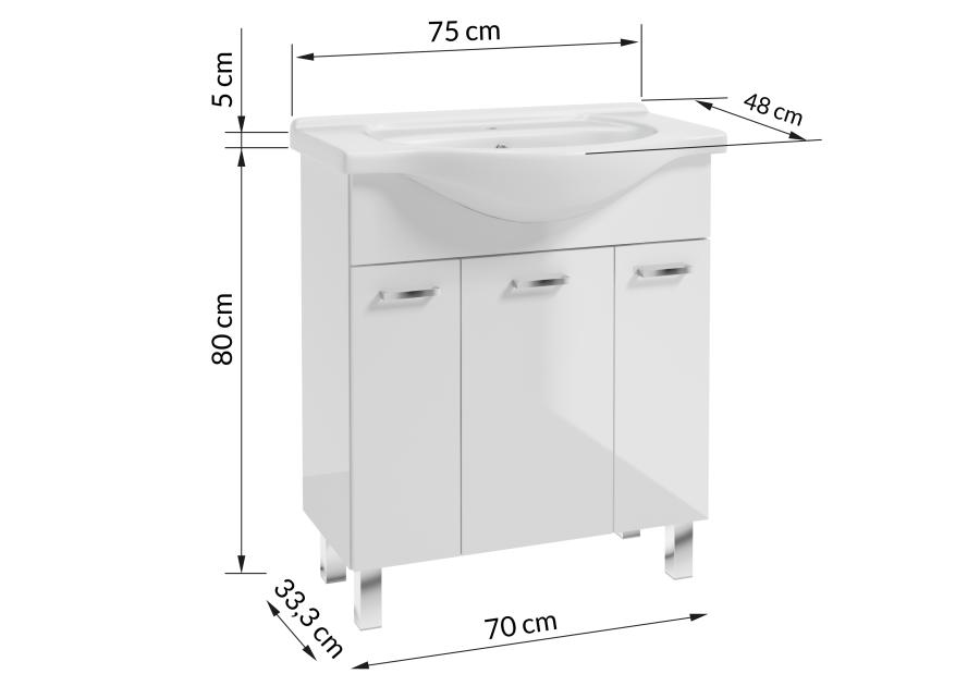 Zestaw szafka z umywalka 75 cm Mea nóżki biały połysk DEFTRANS