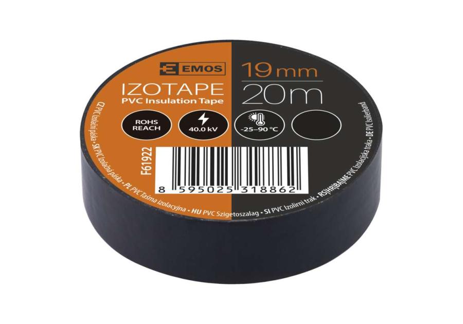 Taśma izolacyjna PVC 19 mm - 20 m czarna EMOS