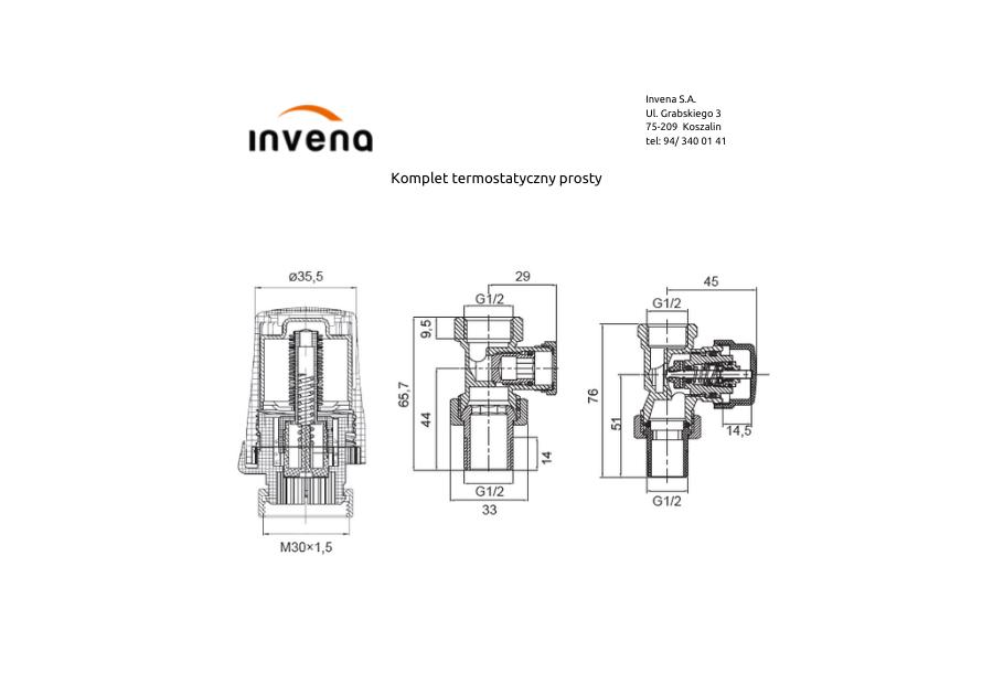 Komplet termostatyczny prosty INVENA