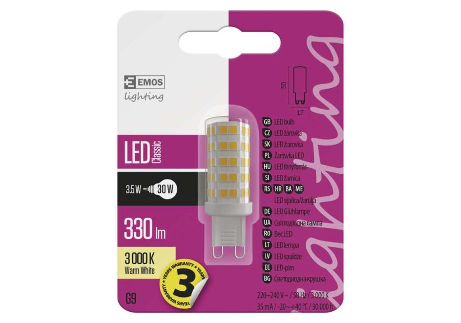 Żarówka LED Classic JC A++ 3,5W G9 ciepła biel EMOS