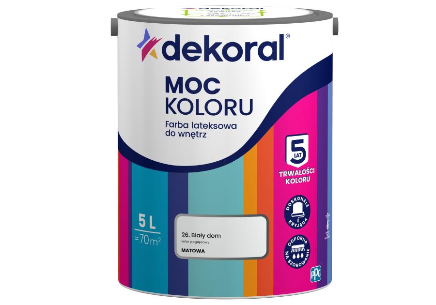 Farba lateksowa Moc Koloru biały dom 5 L DEKORAL