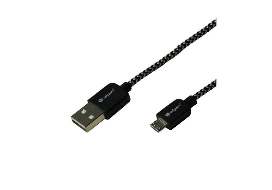 Przewód plecionka czrno-biała USB - microUSB 1m, opakowanie blistr DPM SOLID