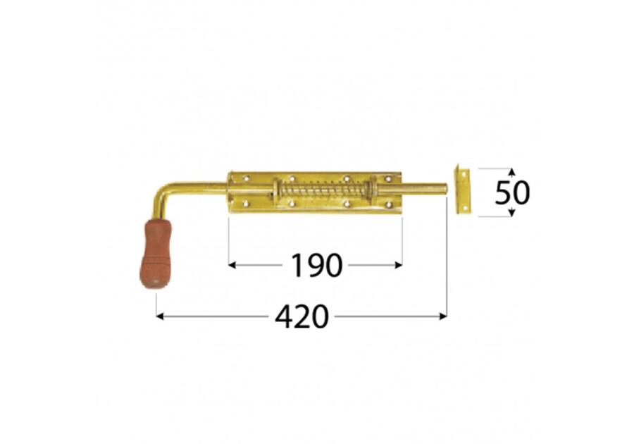 Zasuwka sprężynowa z drewnianą rączką 42x19x5 cm WSP420 DMX