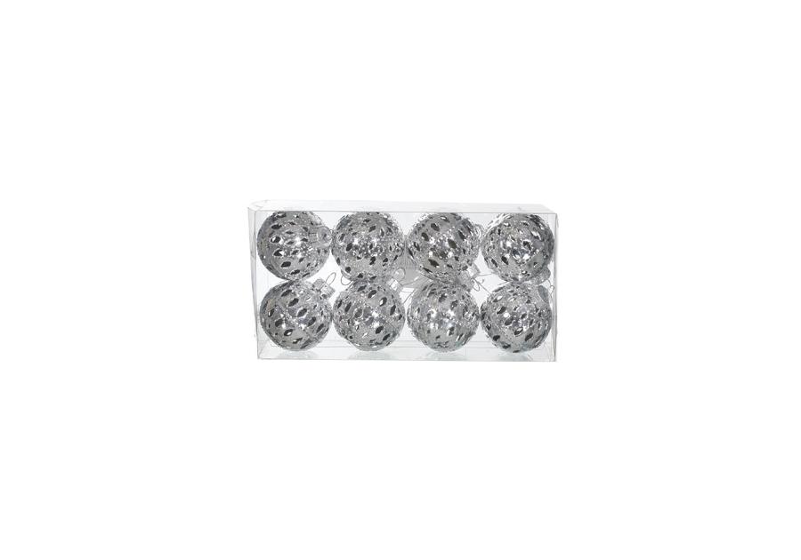 Zestaw 8 szt. bombek plastikowych ażurowych 4 cm, srebrne JUMI