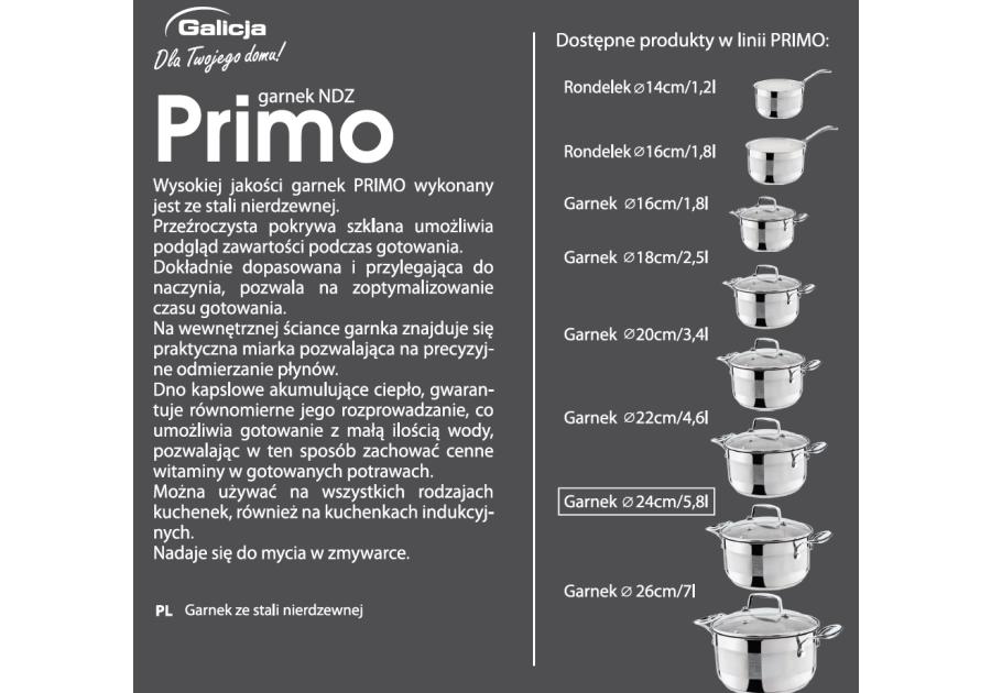 Garnek Primo nierdzewny 4,6 L indukcja GALICJA