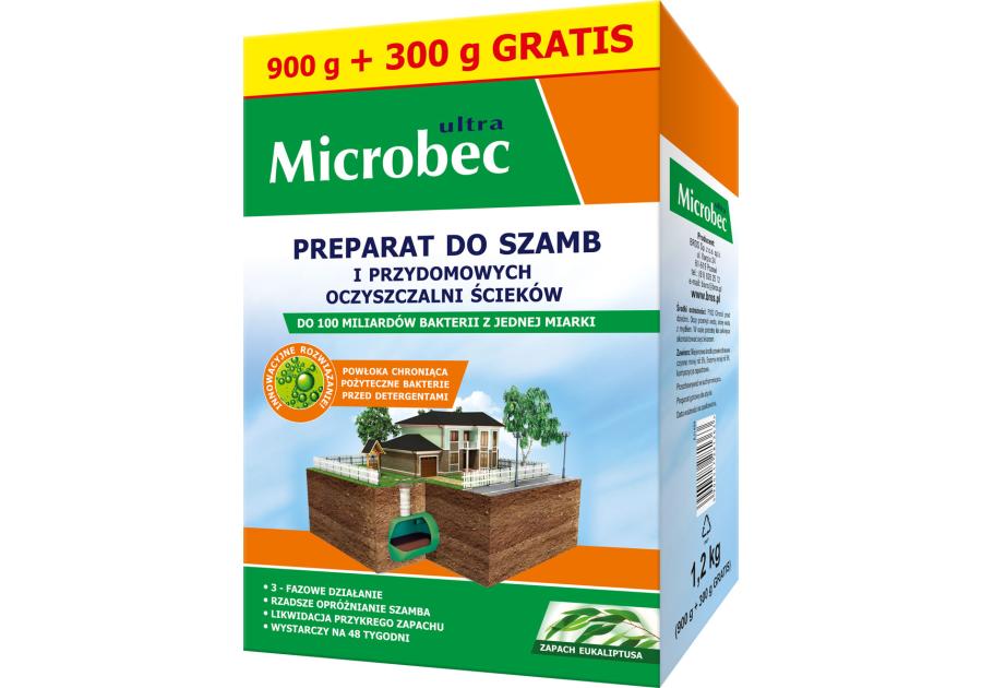 Preparat do szamb Microbec Ultra eukaliptus 900 g + 300 g gratis BROS