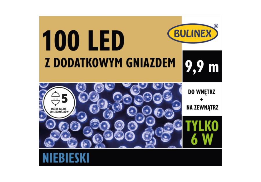 Lampki LED z dodatkowym gniazdem 9,9 m niebieski 100 lampek BULINEX