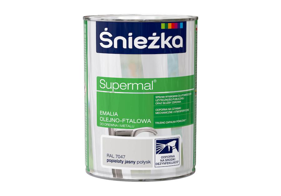 Emalia olejno-ftalowa Supermal do drewna i metalu 0,8 L popielata jasna ŚNIEŻKA