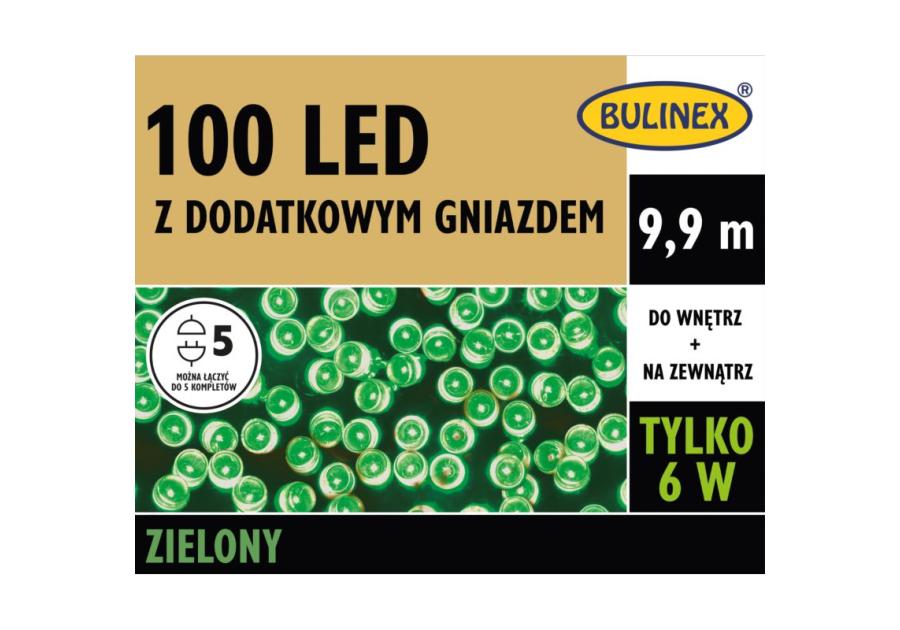 Lampki LED z dodatkowym gniazdem 9,9 m zielone 100 lampek BULINEX