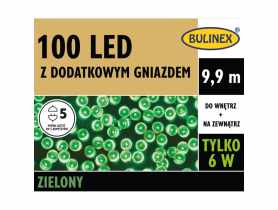 Lampki LED z dodatkowym gniazdem 9,9 m zielone 100 lampek BULINEX