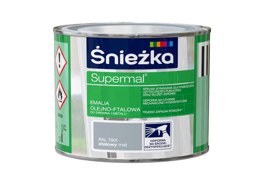 Emalia olejno-ftalowa Supermal do drewna i metalu 0,2 L stalowy mat ŚNIEŻKA