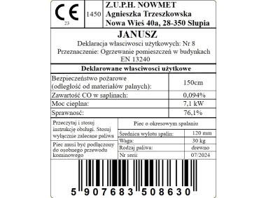 Zdjęcie: Piec szamotowy Janusz 7,1 kW NOWMET