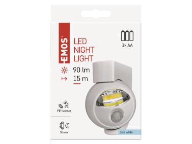 Zdjęcie: Lampka nocna 3W Cob LED 3 AA, 90lm, czujnik PIR, biała EMOS