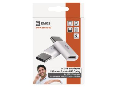 Zdjęcie: Adapter micro USB 2.0, gniazdo B - wtyk C, biały, 2 sztuki EMOS