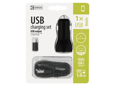 Zdjęcie: Zasilacz samochodowy USB Basic 2,1A + kabel microUSB + USB-C EMOS