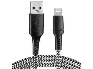 Zdjęcie: Kabel USB - lightning oplot czarno-biały 1 m VA0149 VAYOX