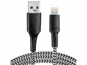 Kabel USB - lightning oplot czarno-biały 1 m VA0149 VAYOX