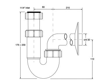 Zdjęcie: Syfon umywalkowy rurowy 1.1/4x32 mm bez spustu MCALPINE