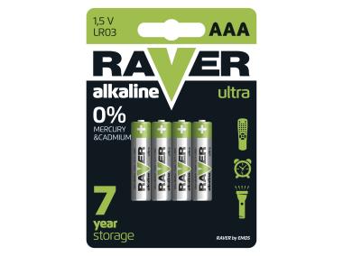 Zdjęcie: Bateria alkaliczna Raver Ultra Alkaline AAA (LR03) blister 4 EMOS