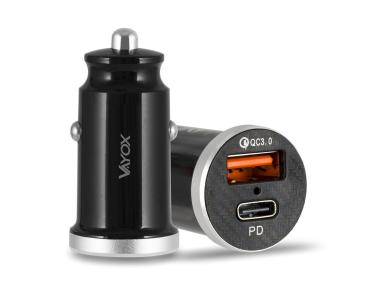 Zdjęcie: Ładowarka samochodowa PD (USB-C) + USB-A QuickCharge 3.0 VA0034 VAYOX