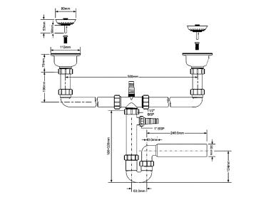 Zdjęcie: Syfon zlewozmywakowy rurowy podwójny 3 5 x50 mm z podłączeniem pralki lub zmywarki MCALPINE
