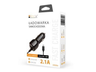 Zdjęcie: Ładowarka samochodowa kabel micro USB 5V 2.1A + port USB czarna LB0086 LIBOX