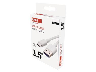 Zdjęcie: Kabel USB 2.0, wtyk A - C, ładowanie, transmisja danych, 1,5 m, biały EMOS