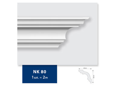 Zdjęcie: Listwa sufitowa z polistyrenu NK 80, 2 sztuki 200x8x8 cm biały DMS