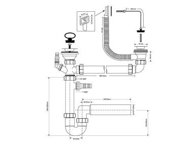 Zdjęcie: Syfon zlewozmywakowy rurowy podwójny 1.1/2 x50 mm z podłączeniem pralki i zmywarki przelew MCALPINE