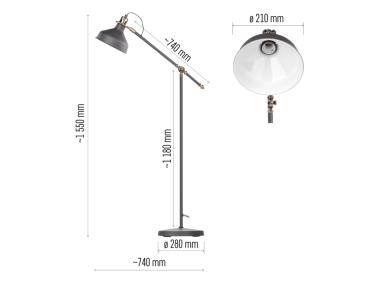 Zdjęcie: Lampa podłogowa E27 Arthur 150 cm ciemno szary EMOS