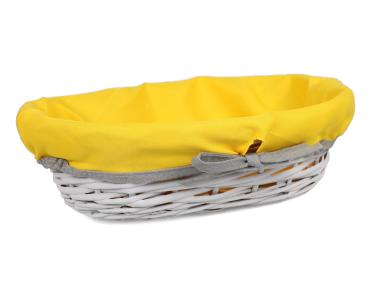 Zdjęcie: Koszyk wiklinowy z żółtym materiałem 29x21x8 cm owalny szary TIN TOURS