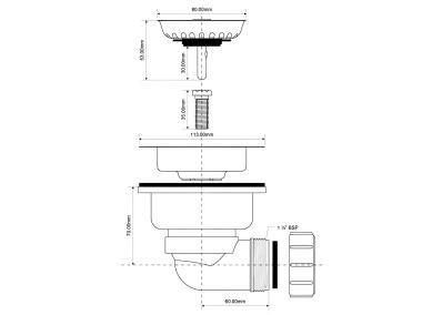 Zdjęcie: Spust zlewozmywakowy odejście poziome 1.1/2 x113 mm z sitkiem wyciąganym MCALPINE