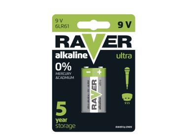 Zdjęcie: Bateria alkaliczna Raver Ultra Alkaline 9V (6LF22) blister 1 EMOS