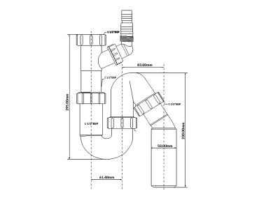 Zdjęcie: Syfon zlewozmywakowy rurowy 1.1/2 x50 mm z podłączeniem pralki lub zmywarki bez spustu MCALPINE