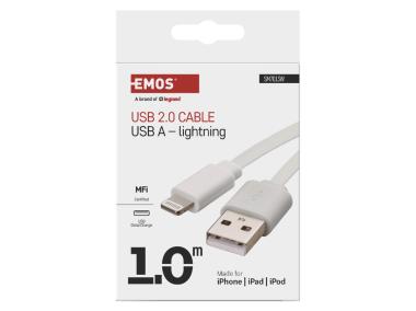 Zdjęcie: Kabel Usb 2.0, wtyk A - Lightning MFi, i16P, ładowanie, transmisja danych, 1 m, biały EMOS