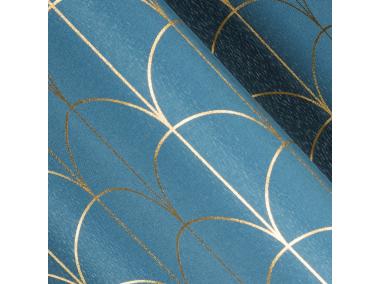 Zdjęcie: Zasłona ze złotym nadrukiem Cande 140x250 cm niebieska na przelotkach EUROFIRANY