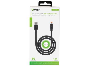 Zdjęcie: Kabel USB - lightning 120W 3A 1 m fast line czarny VA0120 VAYOX