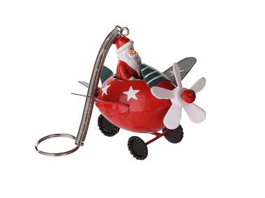 Zdjęcie: Zawieszka metalowa Mikołaj w samolocie na sprężynie 10x8x7,5 cm ALTOMDESIGN