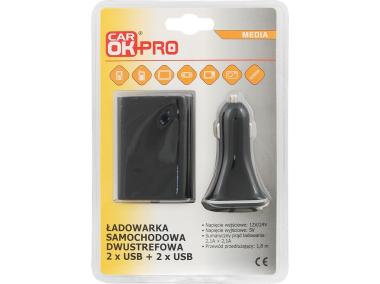 Zdjęcie: Ładowowarka samochodowa dwustrefowa 2+2 USB4 2A + kabel CAR OK