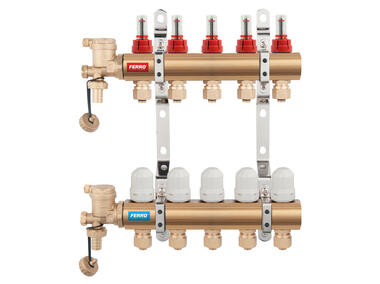 Zdjęcie: Rozdzielacz 3-drogowy z zaworem termostatycznym i przepływomierzem FERRO